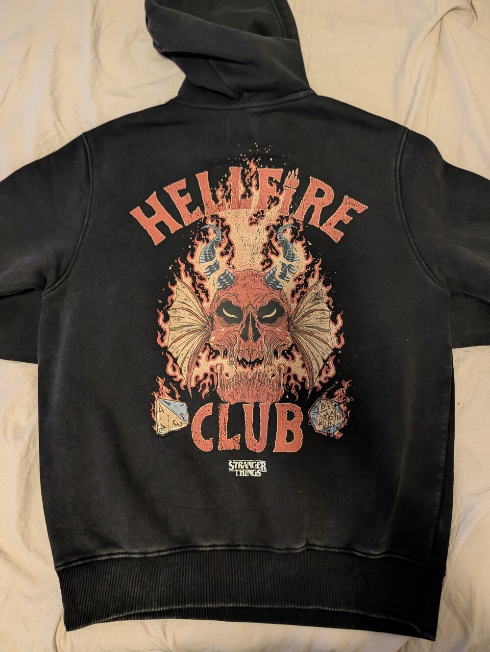 Primark Black Hoodie with Red and Cream Hellfire Club Graphic